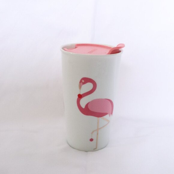 David's Tea Pink‎ Flamingo Holiday Christmas Ceramic BPA Free Travel Mug - Picture 2 of 7
